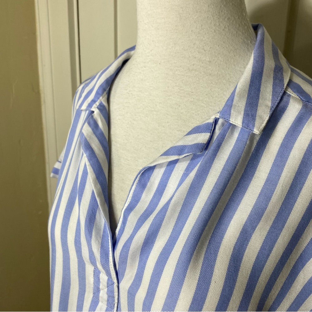Gap Blue White Striped Popover Summer Spring Rayon Viscose Blend Blouse L - Picture 7 of 14
